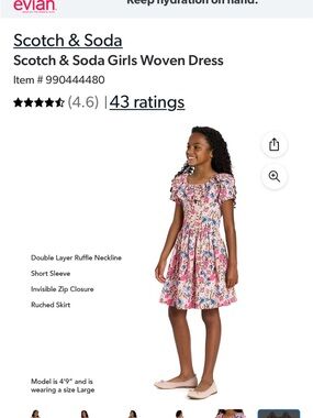 Scotch & Soda Girls Pink Floral Ruffle Dress 10/12 🆕